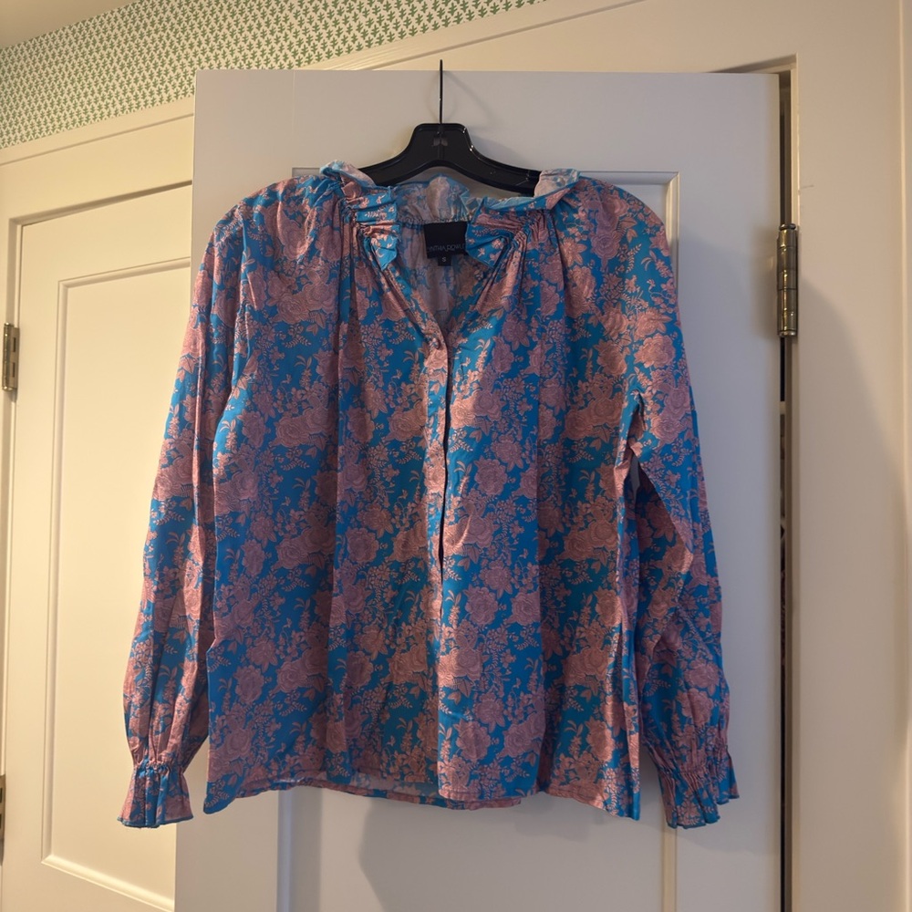 Cynthia Rowley Blue and Pink Floral Blouse